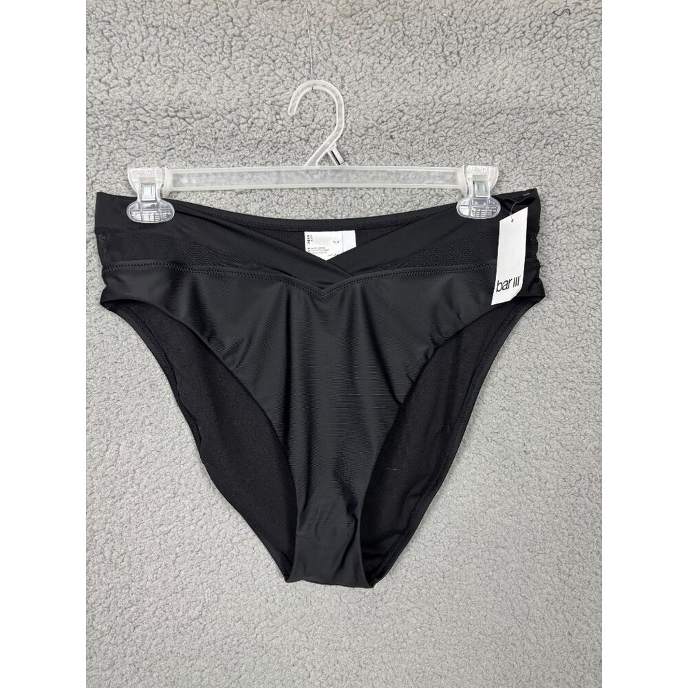 Bar III High-Waisted Black Bikini Bottom Mesh Accents V-Cut Waistband XL NWT's